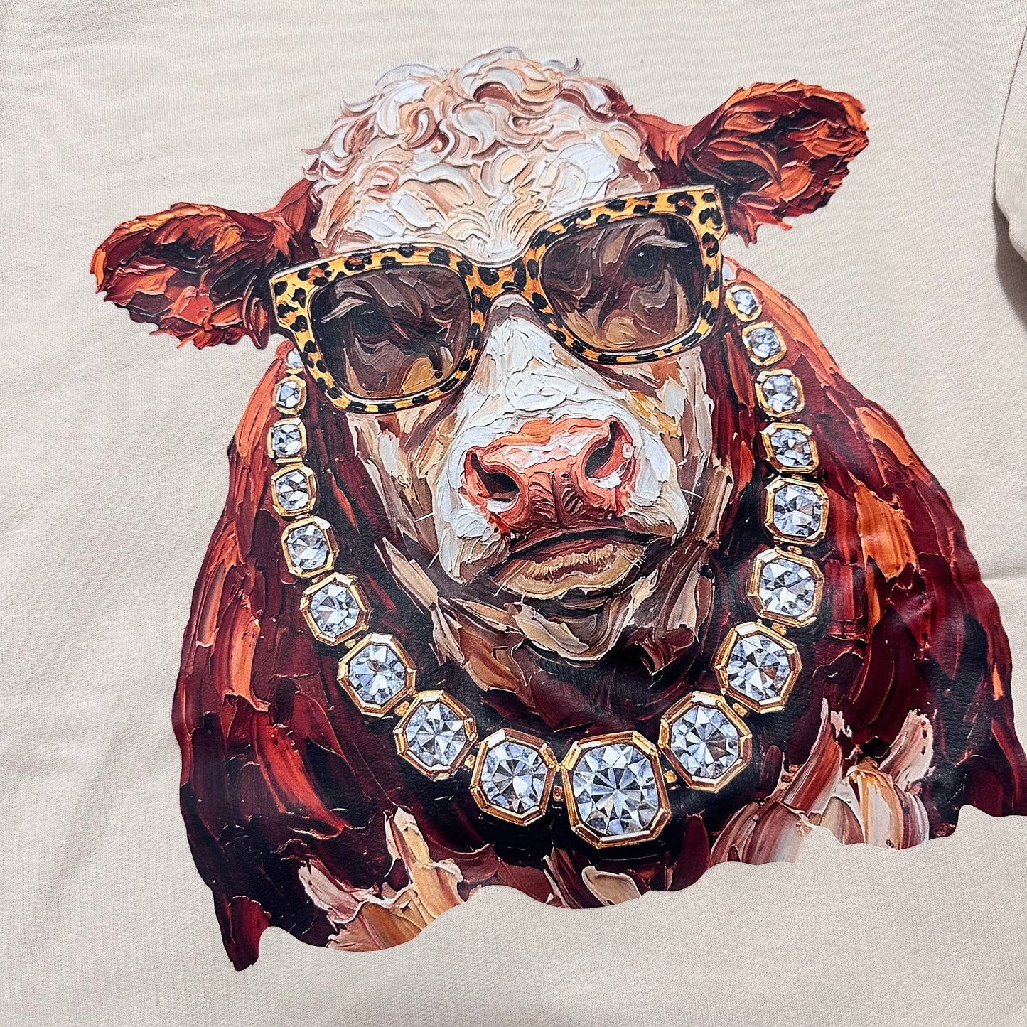 Glam Hereford Cow Sweatshirt- Sand