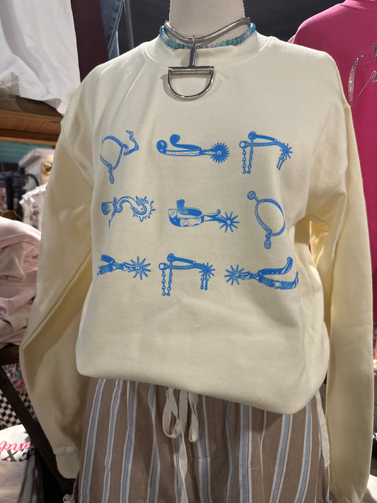 Spur Collage Sweatshirt- Cream & Turquoise