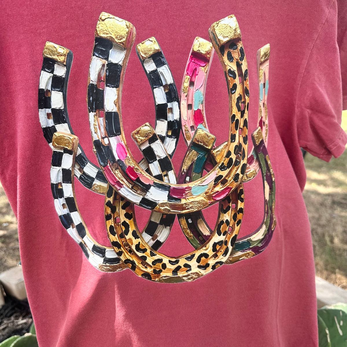 Horseshoe Oil Paint Graphic Tee- Washed Crimson