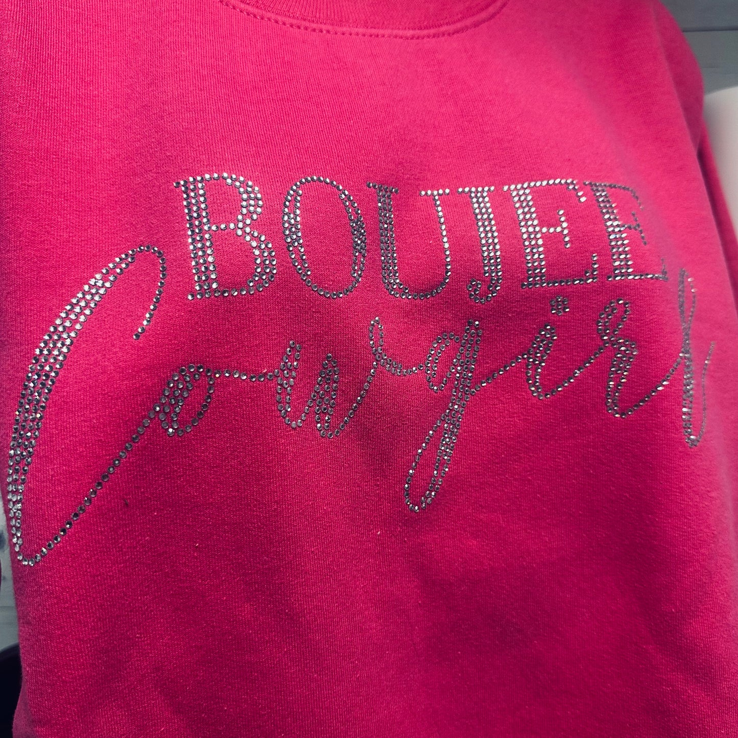 Crystal Boujee Cowgirl Sweatshirt- Hot Pink