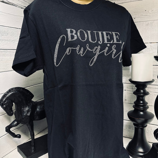 Boujee Cowgirl Rhinestone Tee- Black