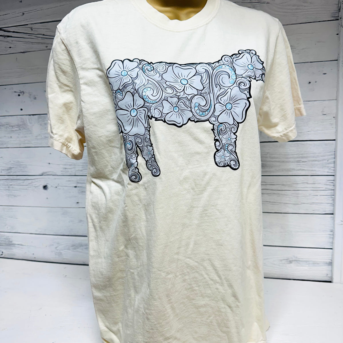 Western Tooled Turquoise Stone Steer Tee