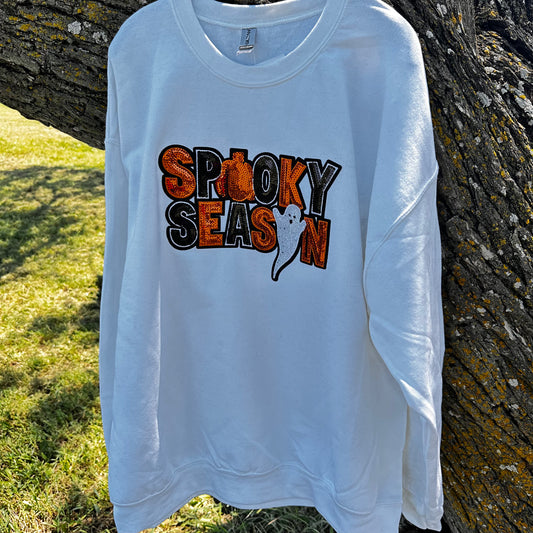 White Spooky Season Sequin Sweatshirt
