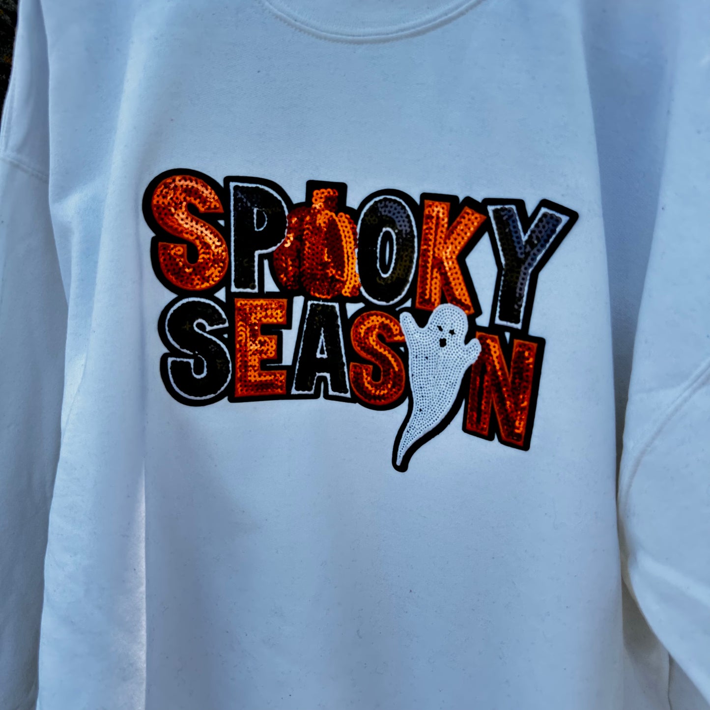 White Spooky Season Sequin Sweatshirt