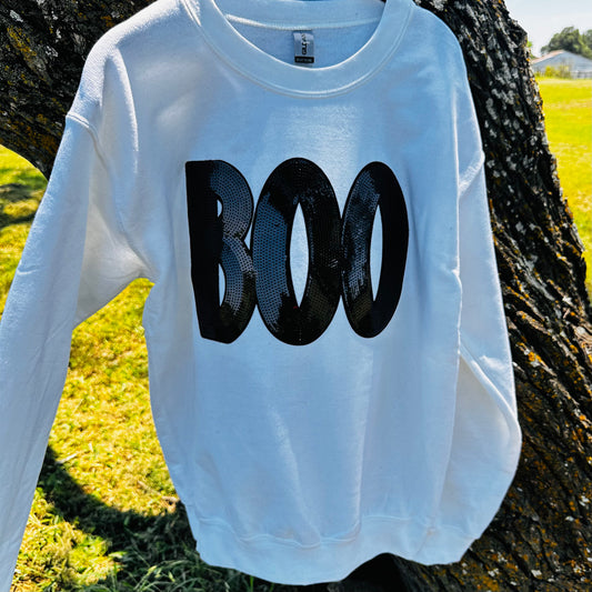 White Boo Sequin Sweatshirt