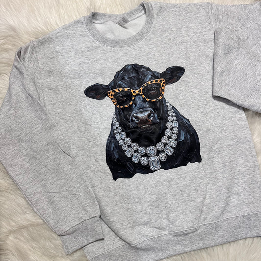 Glam Brangus Cow Sweatshirt- Ash Grey