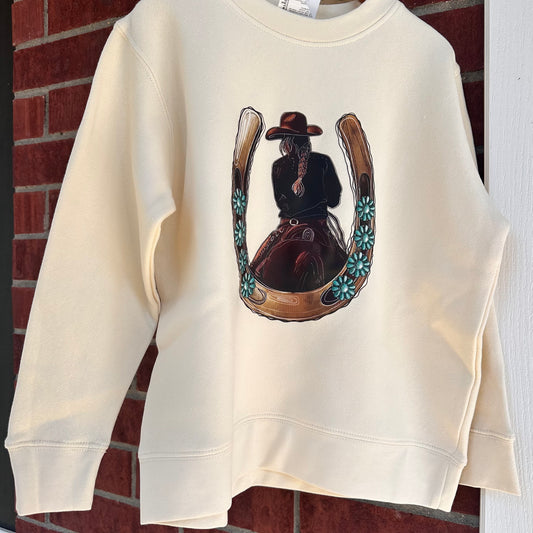 Girls Horseshoe & Cowgirl Sweatshirt