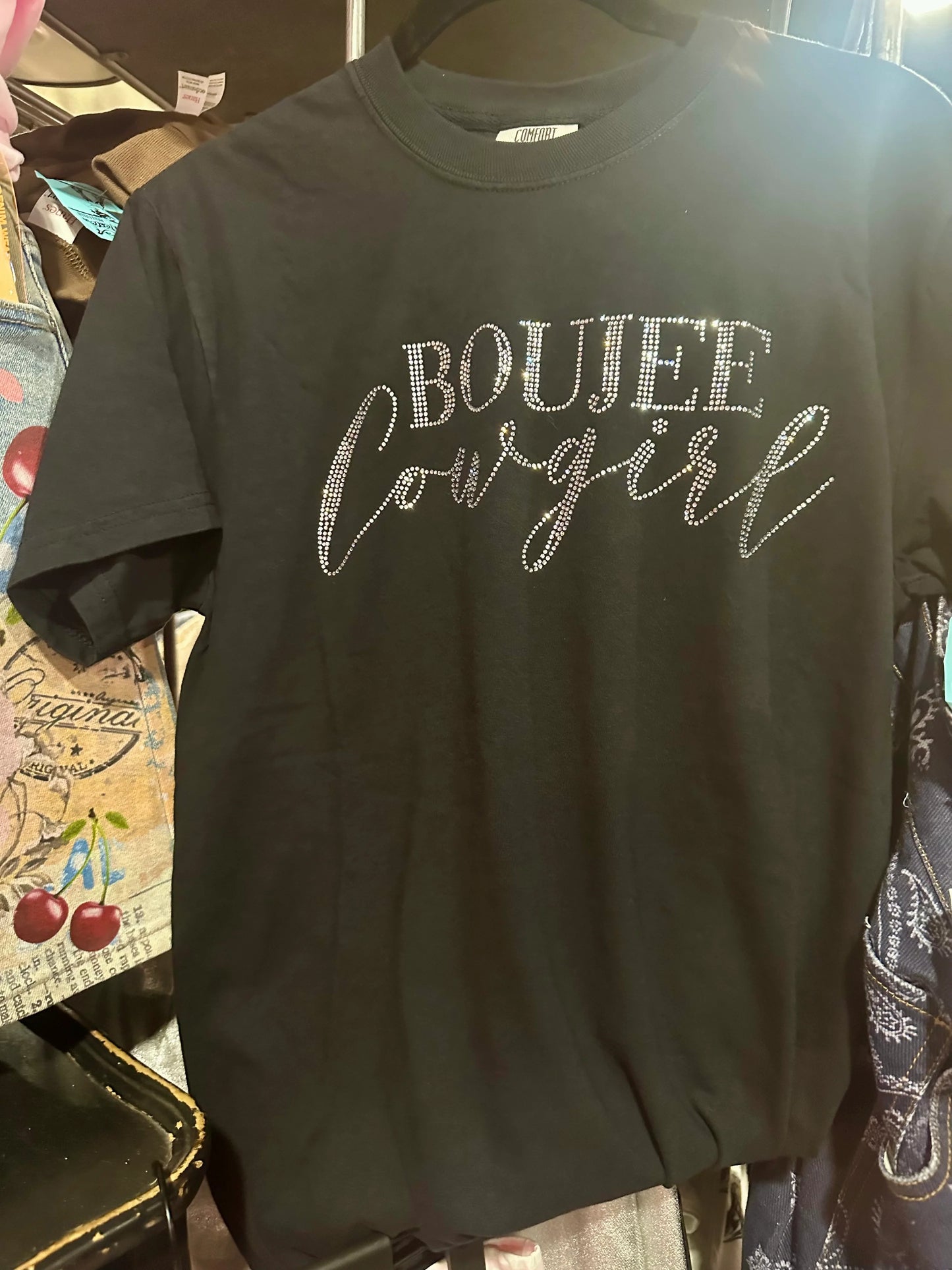 Boujee Cowgirl Rhinestone Tee- Black