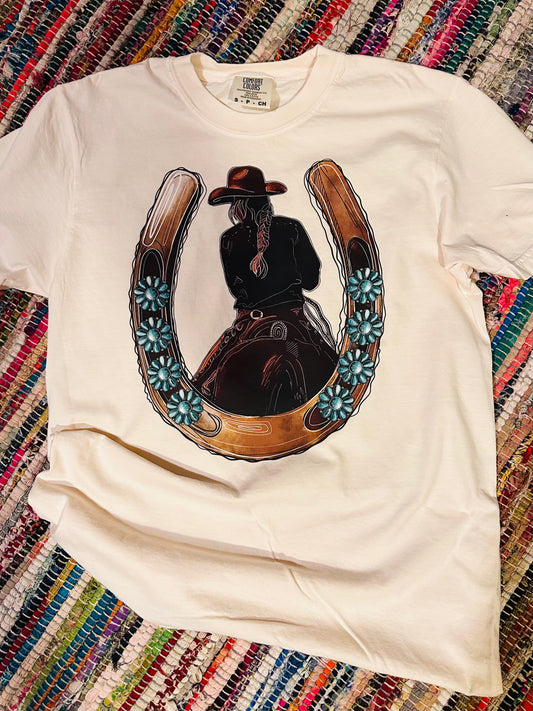 Turquoise Horseshoe & Cowgirl Tee