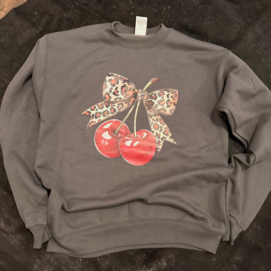 Leopard Bow & Cherries Sweatshirt