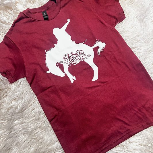 Maroon Floral Bronc Tee