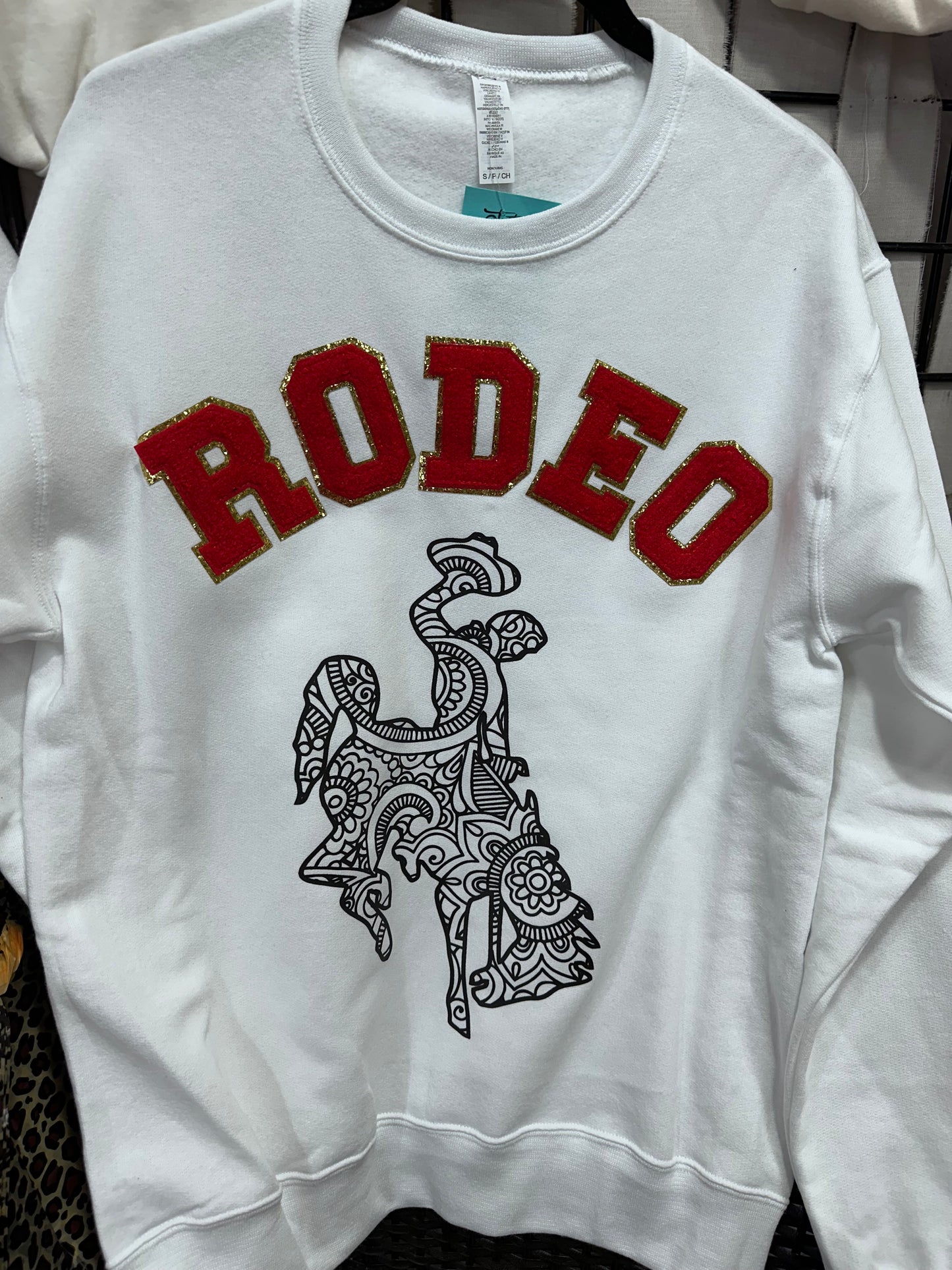 Red Rodeo Bronc White Sweatshirt