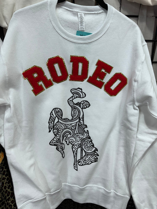 Red Rodeo Bronc White Sweatshirt